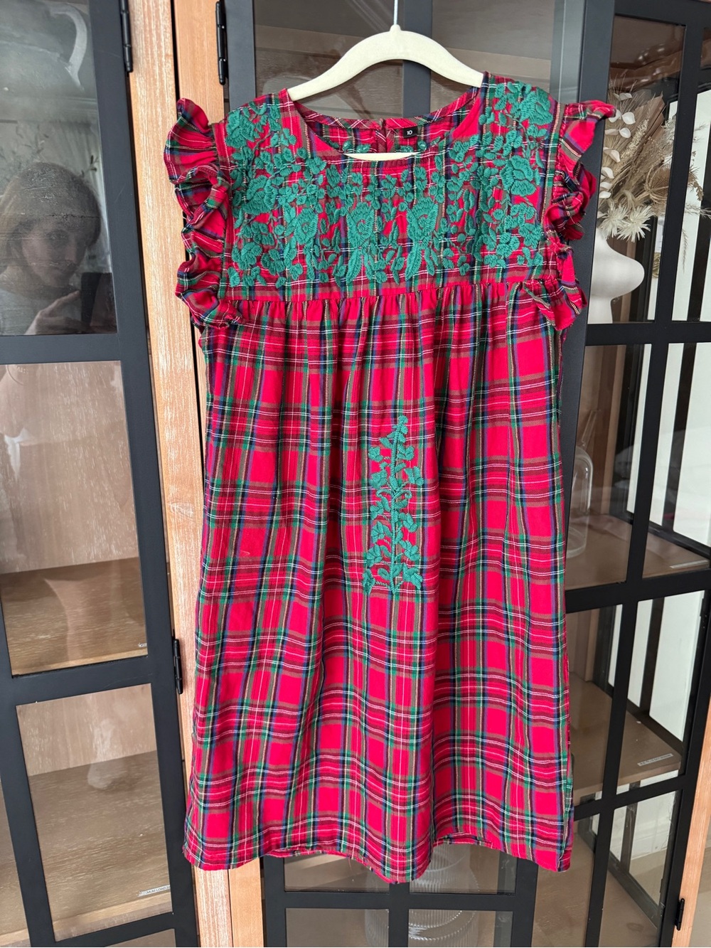 Oaxacan plaid dress embroidered girls Christmas ruffle mi golondrina tartan